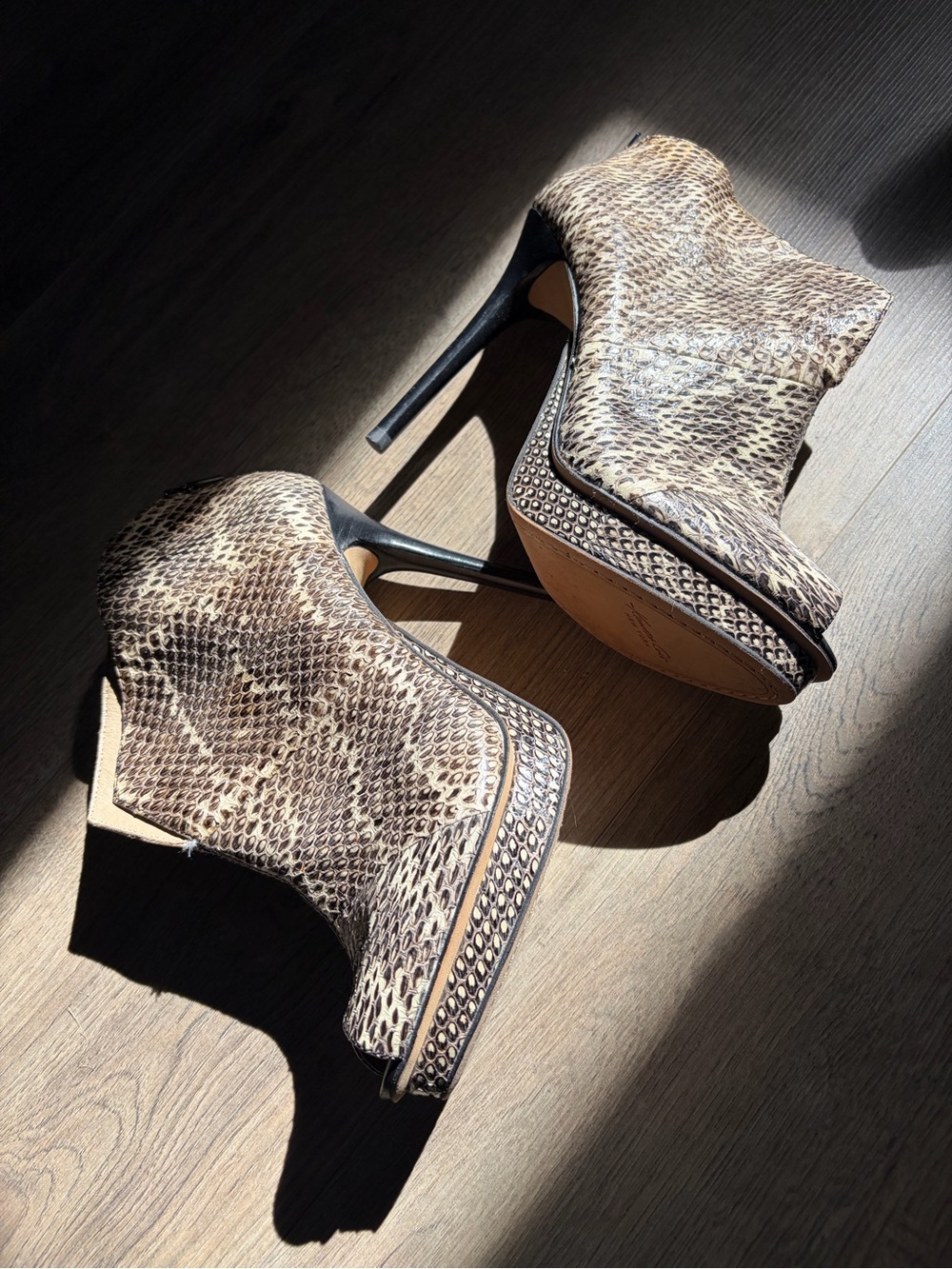 Kenneth Cole Snake-Print Platform Ankle Booties - Brown/Tan